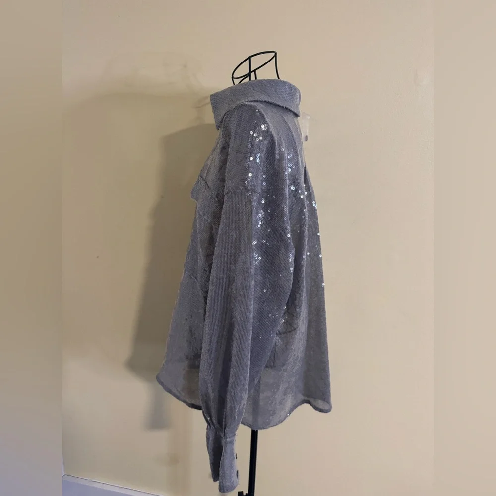 NWOT Free People Disco Margarita Button down Size Small in Silver